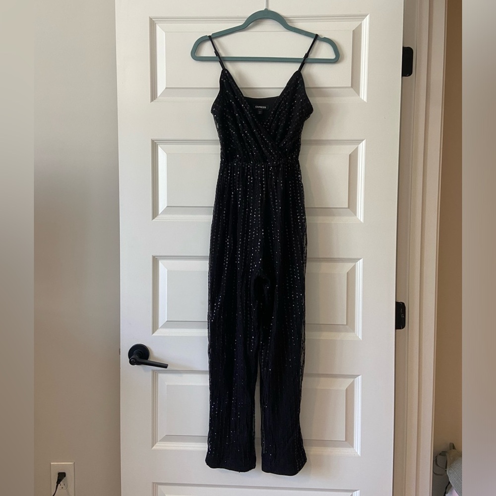 Express black sequin jumpsuit - WORN ONCE XXS - Picture 2 of 6